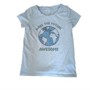5/$15 Joe Fresh Light Blue Unisex 'Make the Future Awesome' Tee- Size Medium 7-8